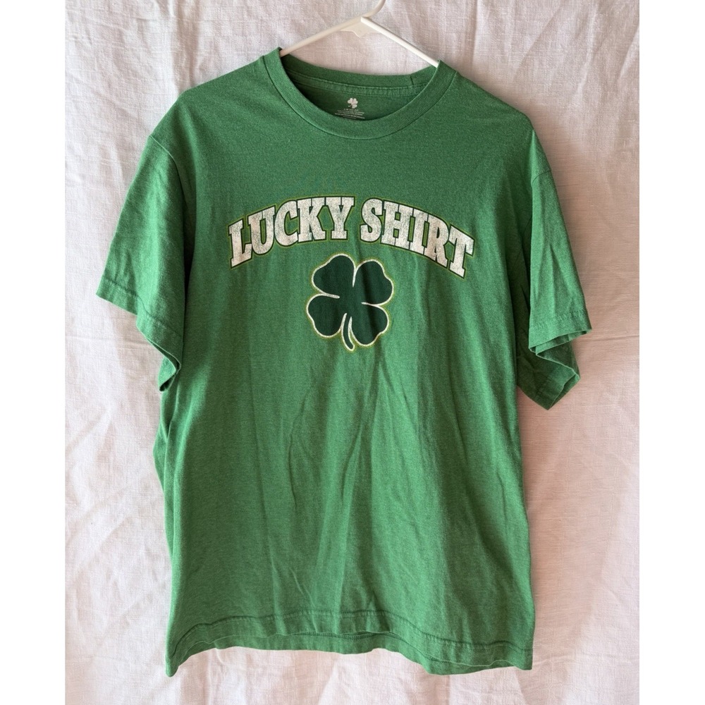 Lucky Shirt St Patrick‎ Irish Ireland Clover Green T-Shirt Men's Large Paddy's